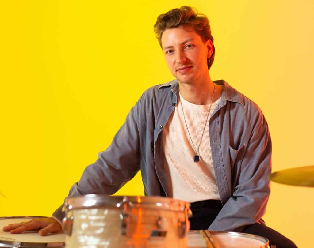Finsbury Park drum tutor Lauric Mackintosh sat at the drum kit